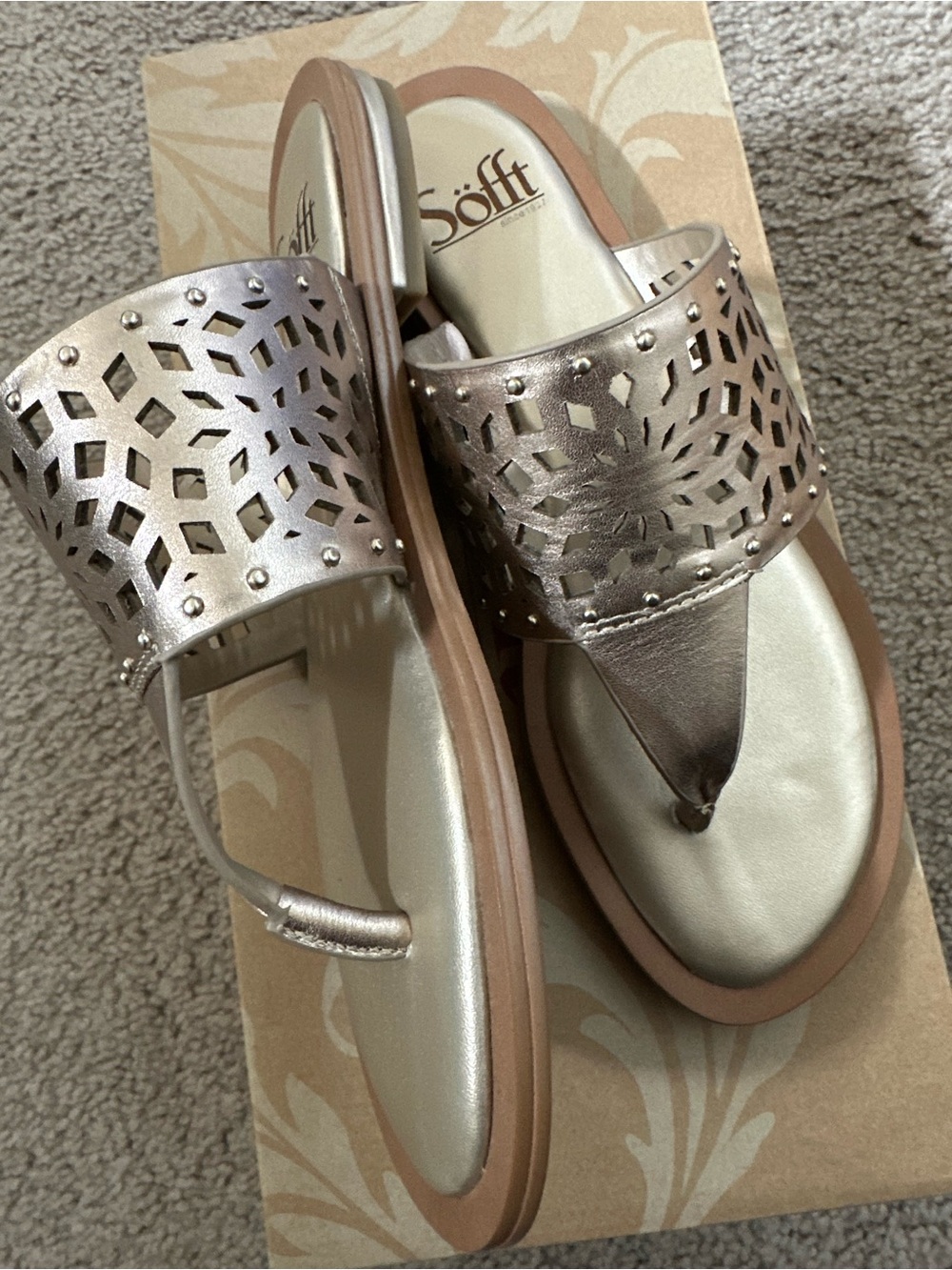 NEW Söfft Mayela Gold Metallic Perforated Thong Sandals